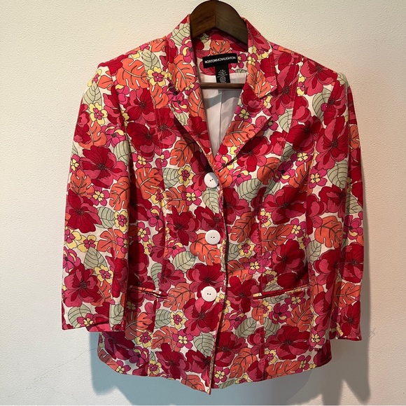 Norton McNaughton Floral Three Button Blazer Linen Blend 3/4 Sleeve - Picture 6 of 8